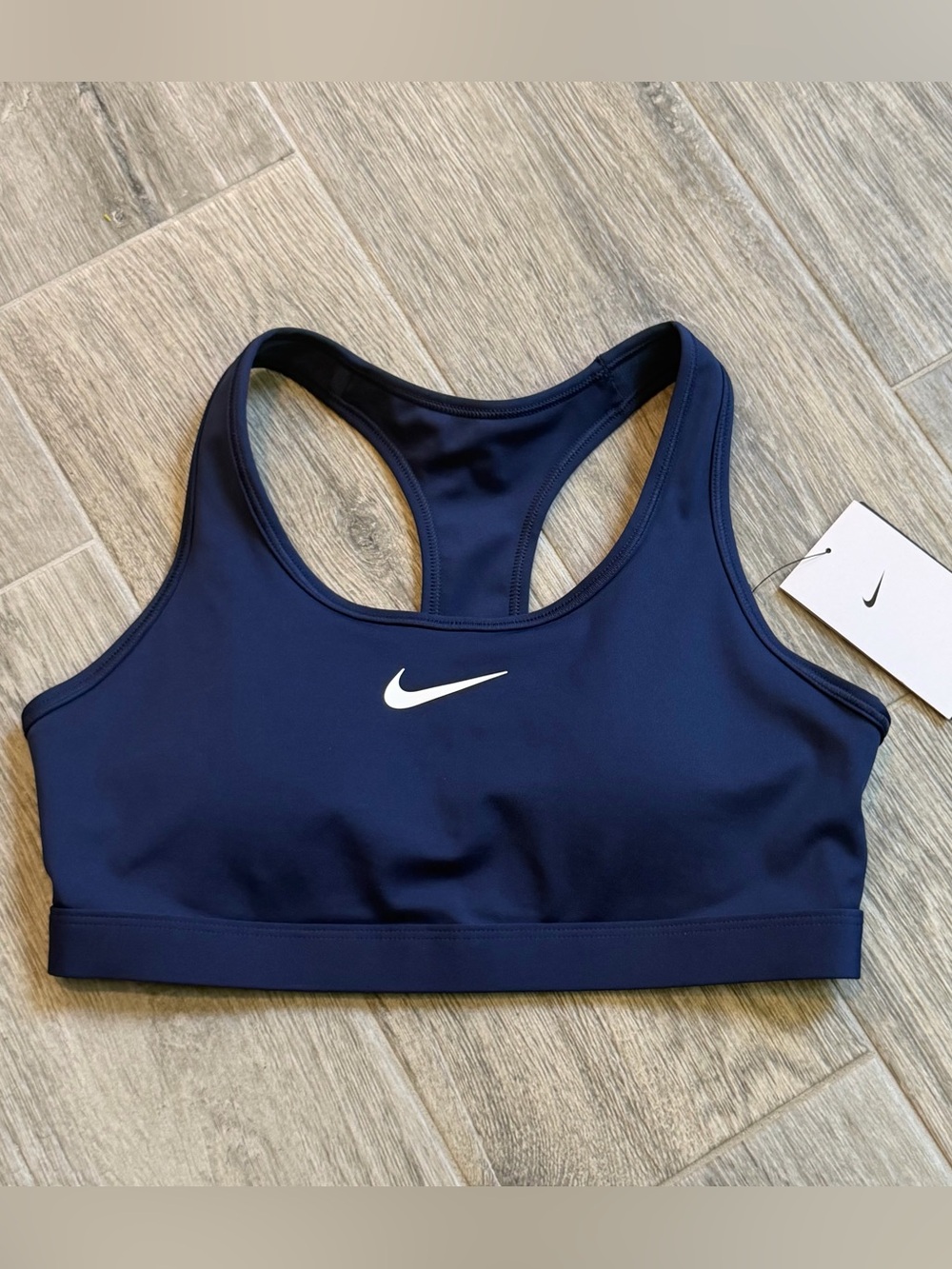 Nike Women's Medium Swoosh Medium Support Padded Racerback Sports Midnight Navy